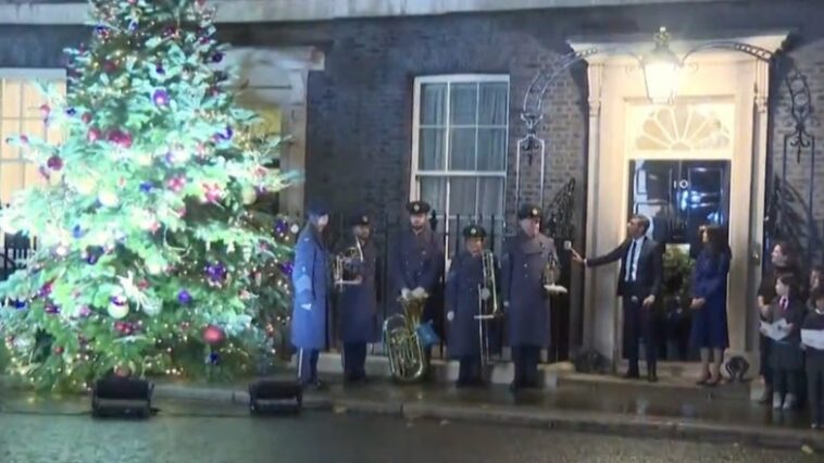 Rishi Sunak, UK PM Turns On Christmas Tree Lights at Downing Street in London (Watch Video)
